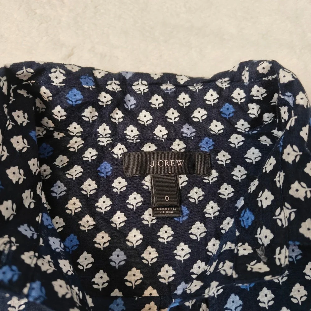 J.Crew Womens Floral Blouse Navy Blue 100% Cotton Popover Collared Shirt Size 0 - Picture 6 of 7